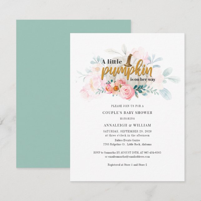 Invitación Pequeña Pareja de Caída de Calabaza Baby Shower Fl (Anverso / Reverso)
