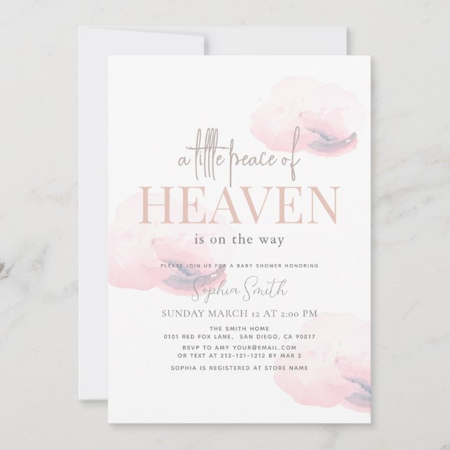 Invitación Pequeña paz del Chica del cielo en la nube rosa Ba (Anverso)