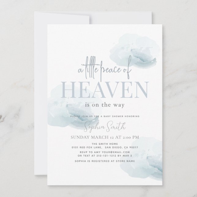 Invitación Pequeña paz del cielo en la nube azul Baby Shower (Anverso)