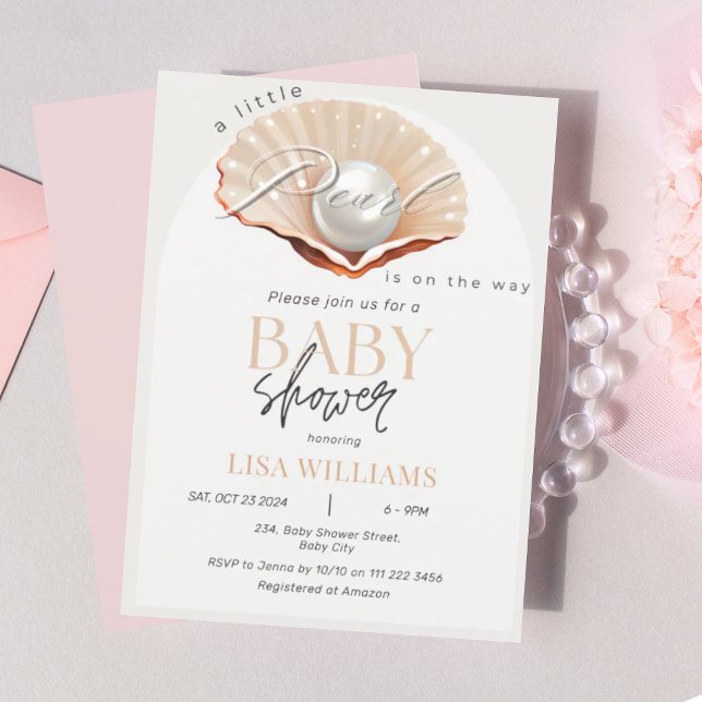 Invitación Pequeña Perla en el camino bajo el mar Baby Shower (Little Pearl Is On The Way Baby Shower Invitation)