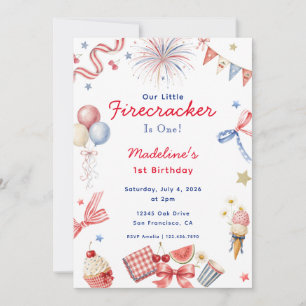 Invitación Pequeña Petarda Chica del 4 de Julio Cumpleaños 1