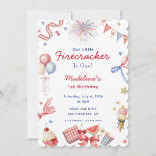 Invitación Pequeña Petarda Chica del 4 de Julio Cumpleaños 1