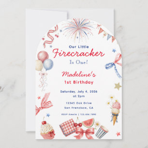 Invitación Pequeña Petarda Chica del 4 de Julio Cumpleaños 1