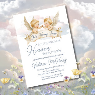 Invitación Pequeña pieza del cielo Angel Twin Baby Shower