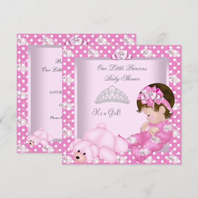 Invitación Pequeña Princesa Baby Shower Chica conejitos rosad (Anverso / Reverso)