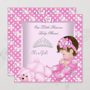Invitación Pequeña Princesa Baby Shower Chica conejitos rosad