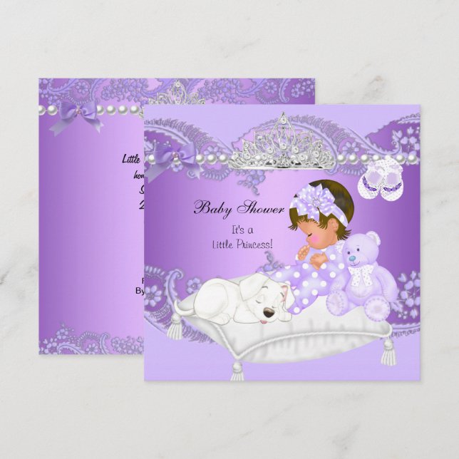 Invitación Pequeña Princesa Baby Shower Chica Lavender Purple (Anverso / Reverso)