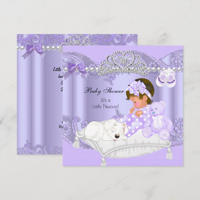 Invitación Pequeña Princesa Baby Shower Chica Lavender Purple (Anverso / Reverso)