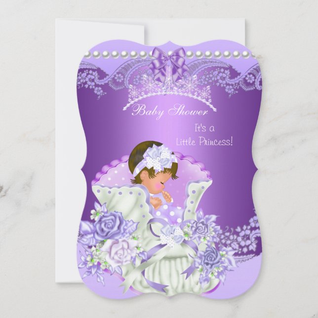 Invitación Pequeña Princesa Baby Shower Chica Purple Tiara B (Anverso)
