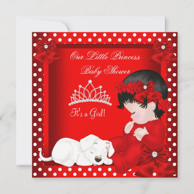 Invitación Pequeña Princesa Baby Shower Chica Red White (Anverso)