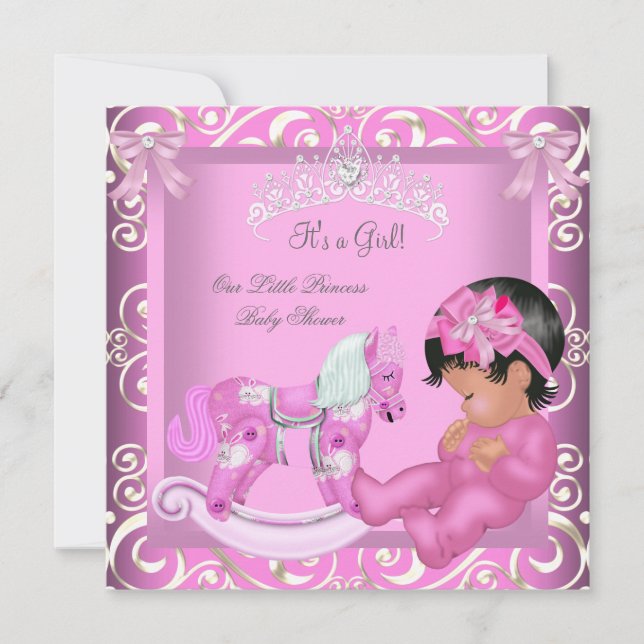Invitación Pequeña Princesa Baby Shower Chica Rocking Horse 2 (Anverso)