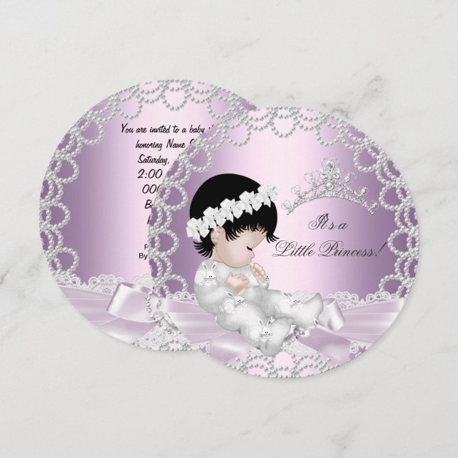 Invitación Pequeña Princesa Baby Shower Cute Chica Rosa Lilac (Anverso / Reverso)
