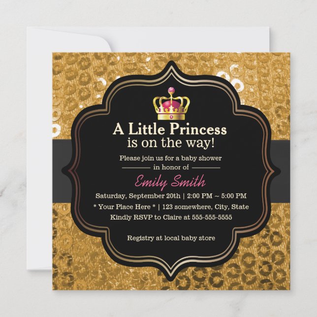 Invitación Pequeña princesa Baby Shower de la corona elegante (Anverso)