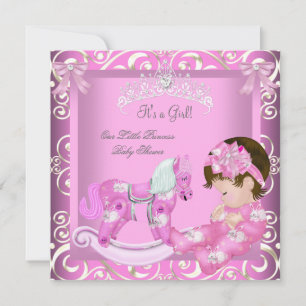 Invitación Pequeña Princesa Baby Shower Niña Caballo Mecedor 