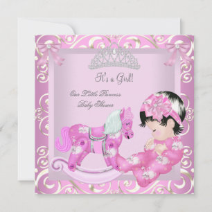 Invitación Pequeña Princesa Baby Shower Niña Caballo Mecedor 