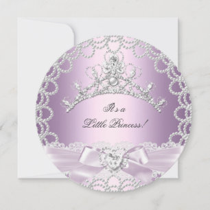 Invitación Pequeña Princesa Baby Shower Niña Rosa Lila Perla
