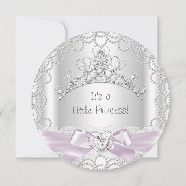 Invitación Pequeña Princesa Baby Shower Niña Rosa Perla Blanc (Anverso)