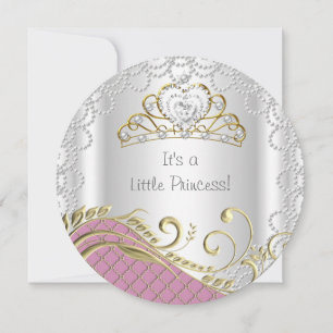 Invitación Pequeña Princesa Baby Shower Niña Rosa Perla Oro