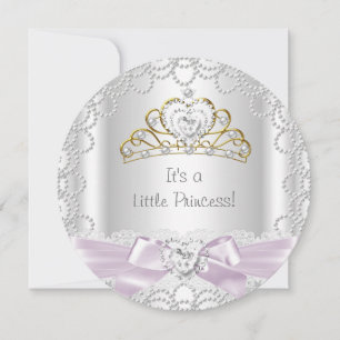Invitación Pequeña Princesa Baby Shower Niña Rosa Perla Oro B