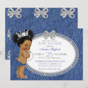 Invitación Pequeña Princesa Bebé Niña Denim & Diamantes Lazos