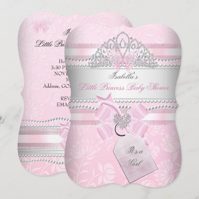 Invitación Pequeña Princesa Bonito Baby Shower Chica Mariposa (Anverso / Reverso)