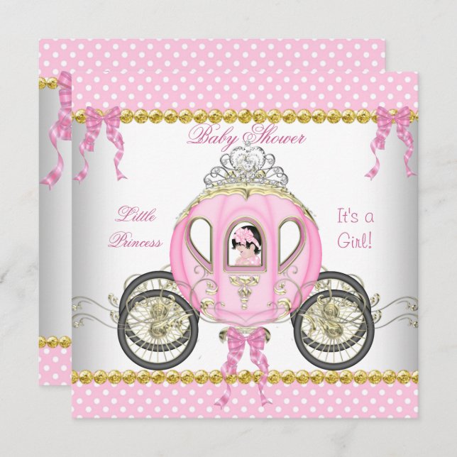Invitación Pequeña Princesa Chica Baby Shower Carrito rosa (Anverso / Reverso)