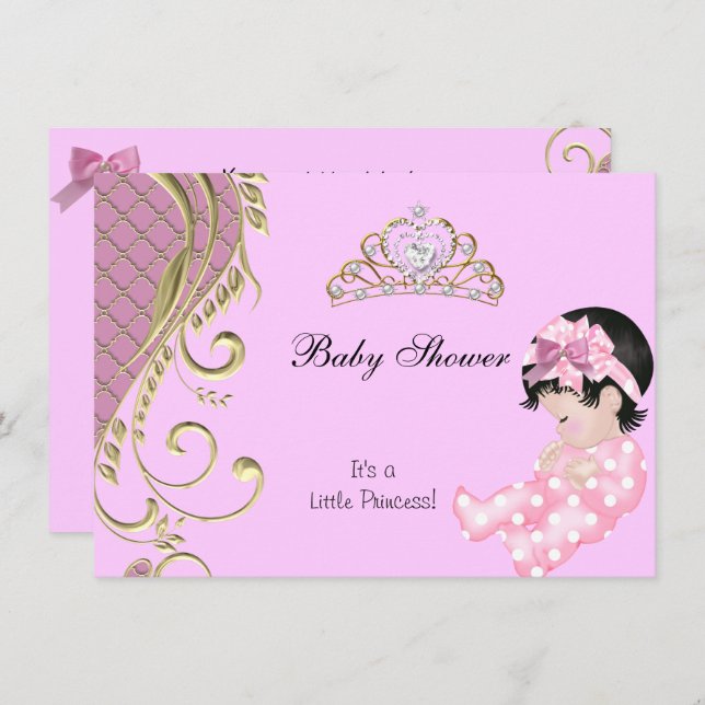 Invitación Pequeña Princesa Chica Baby Shower Oro Blanco Rosa (Anverso / Reverso)