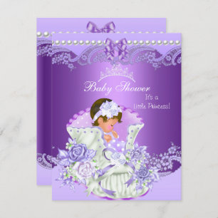 Invitación Pequeña Princesa Chica Baby Shower Purple Tiara Vi