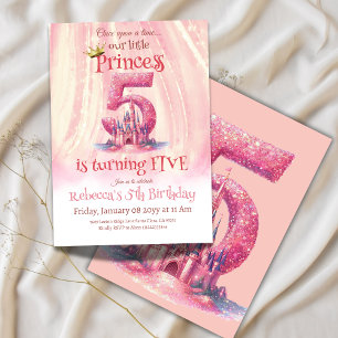 Invitación Pequeña Princesa Chica Rosa Quinto cumpleaños