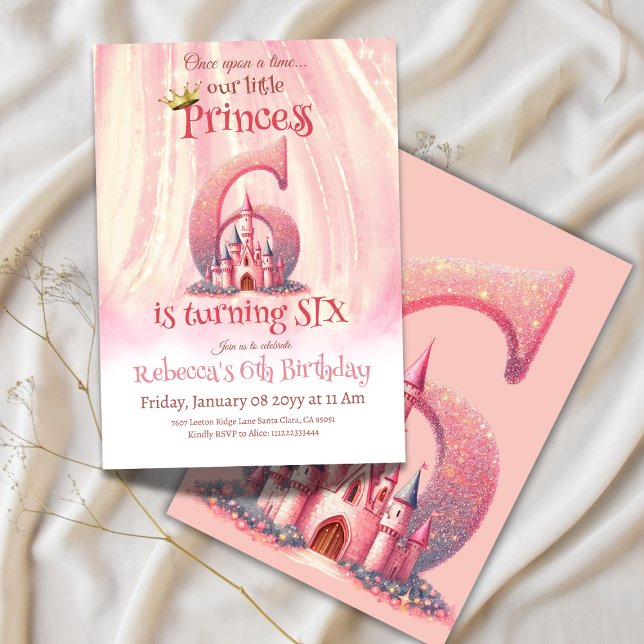 Invitación Pequeña Princesa Chica Rosa Sexto Cumpleaños (Subido por el creador)
