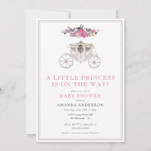Invitación Pequeña Princesa Chica Rosada Romántica Baby Showe (Anverso)