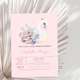 Invitación Pequeña Princesa, Cisne, Fiestad de Baby Shower Ro