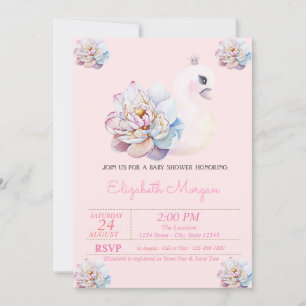Invitación Pequeña Princesa, Cisne, Flores Rosa Baby Shower