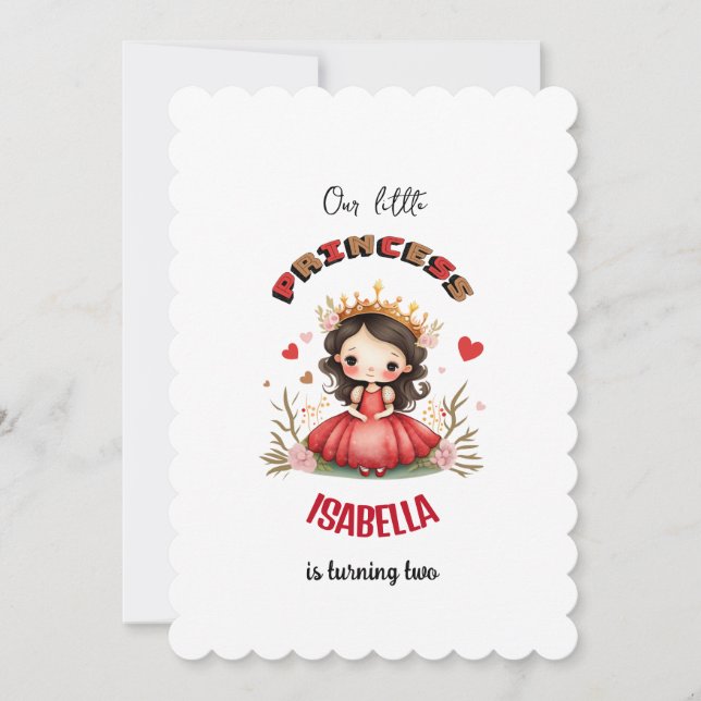 Invitación Pequeña princesa con vestido rojo (Anverso)