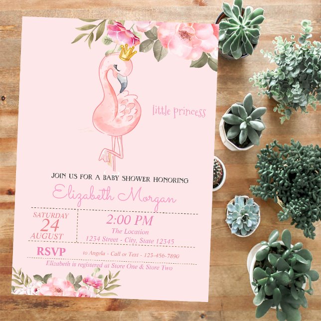 Invitación Pequeña Princesa, Corona de Flamenco  Shower Flora (Subido por el creador)