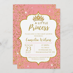 Invitación Pequeña Princesa de Oro Crown Baby Shower rosa