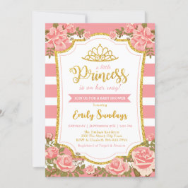 Invitación Pequeña Princesa de Oro Crown de color rosa Floral