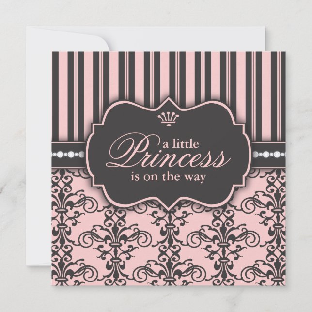 Invitación Pequeña princesa en el negro Baby Shower del rosa (Anverso)