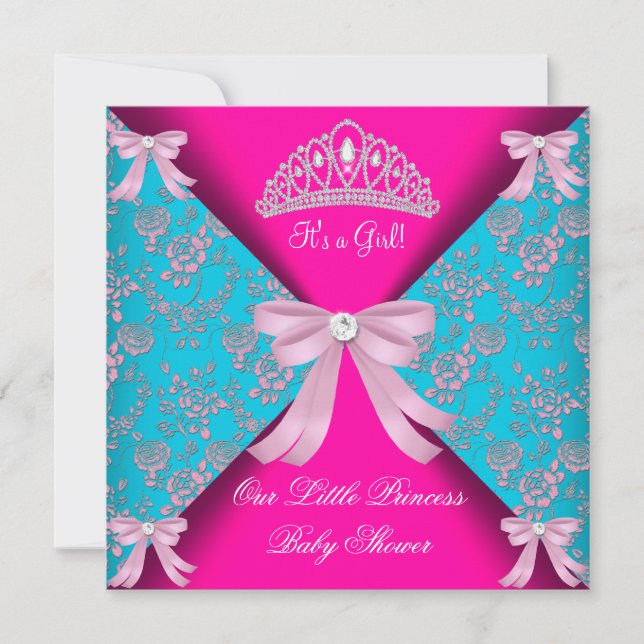 Invitación Pequeña Princesa Fiesta de Bebé Niña Azul Teal Ros (Anverso)