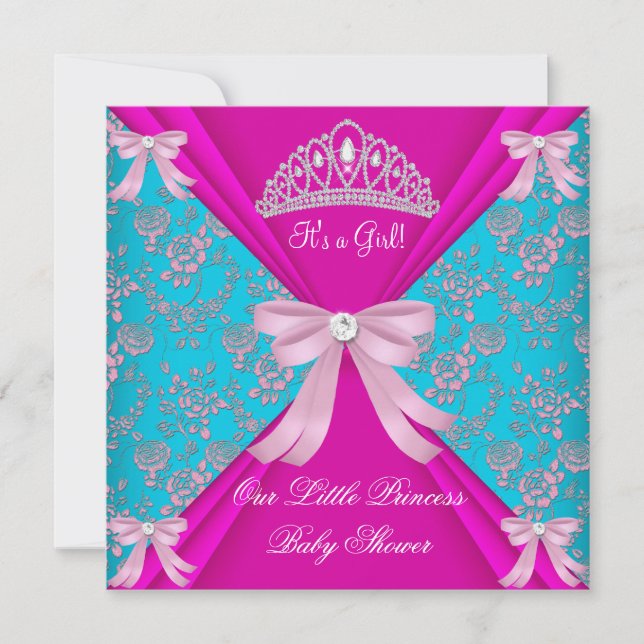 Invitación Pequeña Princesa Fiesta de Bebé Niña Azul Teal Ros (Anverso)