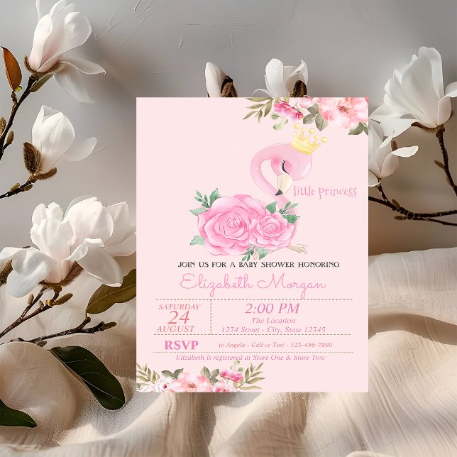 Invitación Pequeña Princesa, Flamingo Bebé Bañito de Bebé Flo (Subido por el creador)