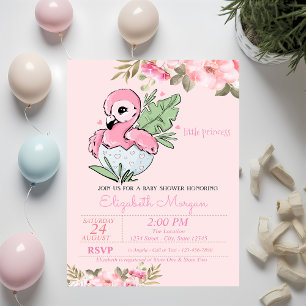 Invitación Pequeña Princesa, Flor de Flamenco Bebé Baño de Be