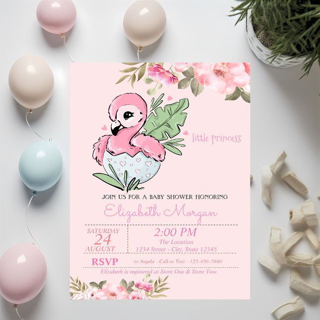 Invitación Pequeña Princesa, Flor de Flamenco Bebé Baño de Be (Subido por el creador)