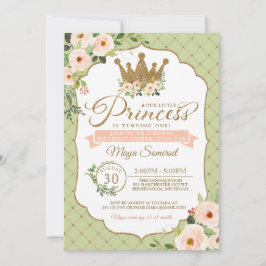 Invitación Pequeña Princesa Floral Rubor & Mint Royal Birday