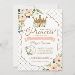 Invitación Pequeña princesa Floral y cumpleaños real del oro