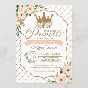 Invitación Pequeña princesa Floral y cumpleaños real del oro