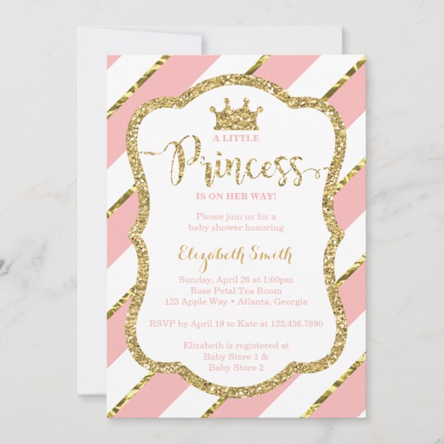 Invitación Pequeña Princesa Invitada de Baby Shower, falsa Pu (Anverso)