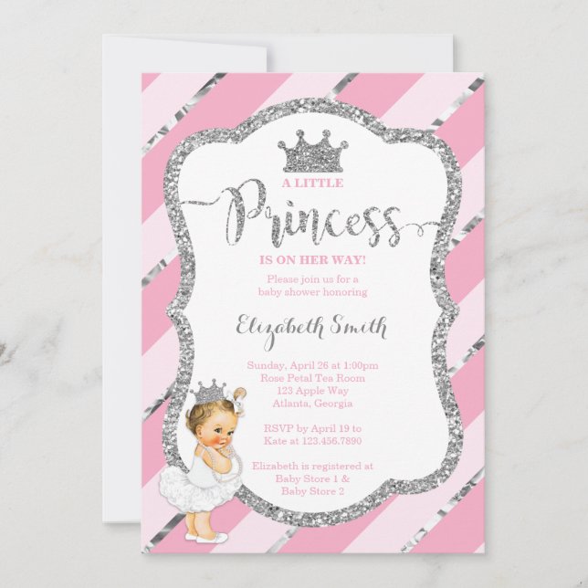 Invitación Pequeña Princesa Invitada de Baby Shower, falsa Pu (Anverso)
