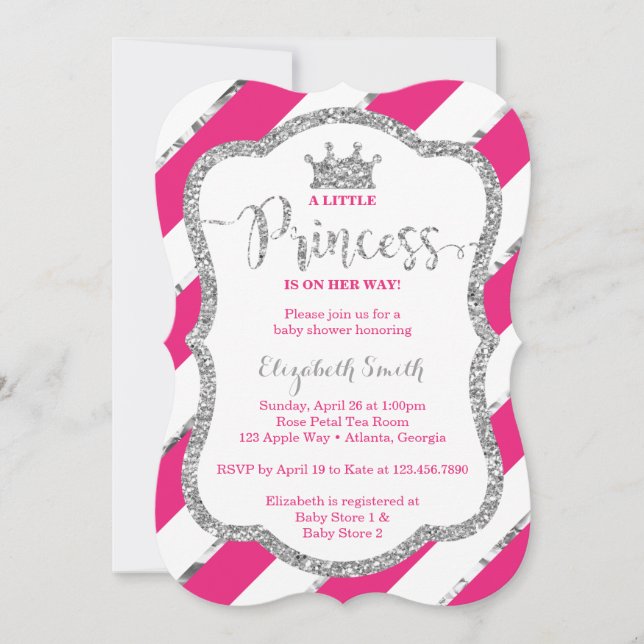 Invitación Pequeña Princesa Invitada de Baby Shower, falsa Pu (Anverso)