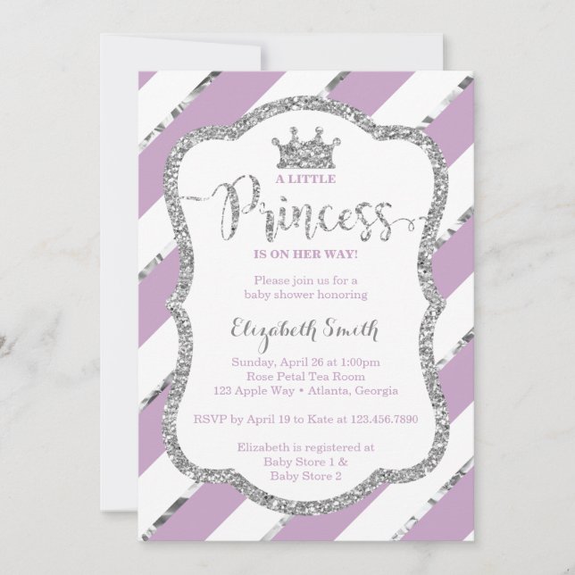 Invitación Pequeña Princesa Invitada de Baby Shower, falsa Pu (Anverso)